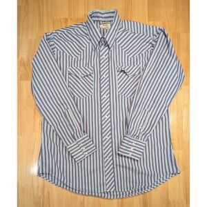 Vintage Ruddock Shirts Mens 17 35 Blue Striped Western Pearl Snap Shirt USA Made